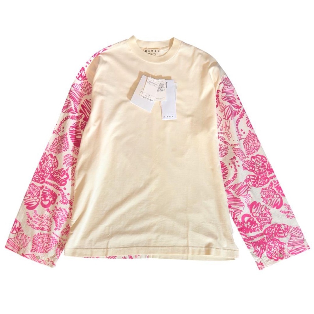 Marni Cream White and Pink Graphic Top